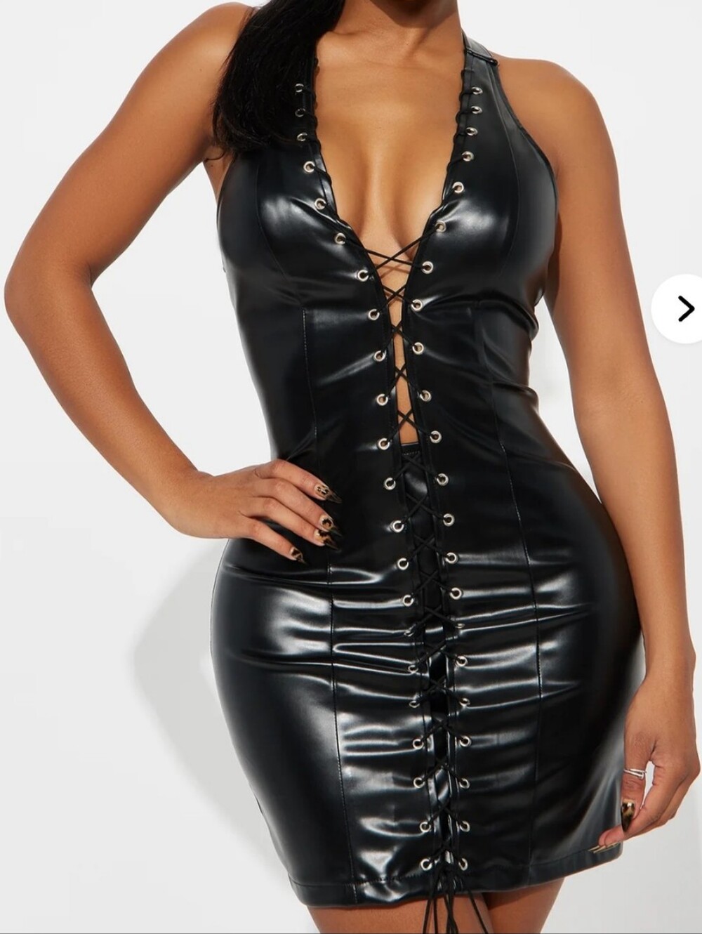 Fashion Nova Black Lace-Up Faux Leather Mini Dress